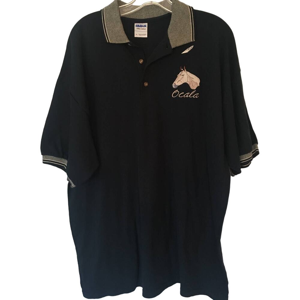 Ocala FL Gilden Ultra 100% Cotton Pre-Shrunk XL Polo Shirt Embroidered Horse